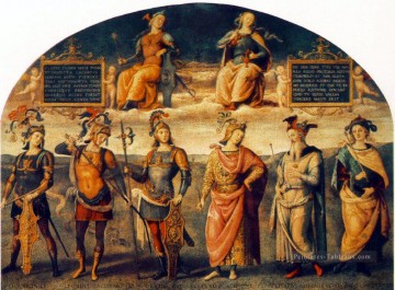 Fortitude et tempérance avec six héros antiques 1497 Renaissance Pietro Perugino Peinture à l'huile